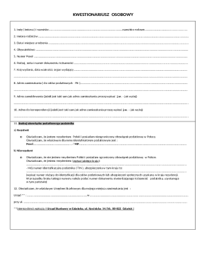 Personal Questionnaire for Tax and Employment