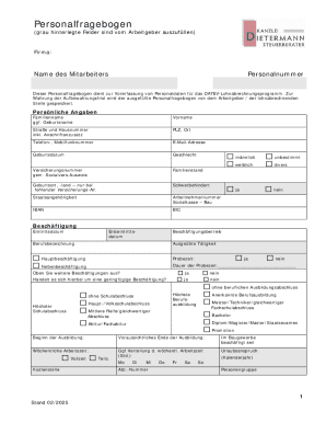 German Employee Information Form