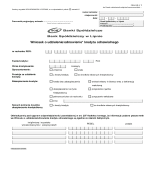 Wniosek o udzielenie/odnowienie kredytu odnawialnego