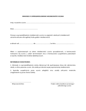 Polish Student Absence Justification Request