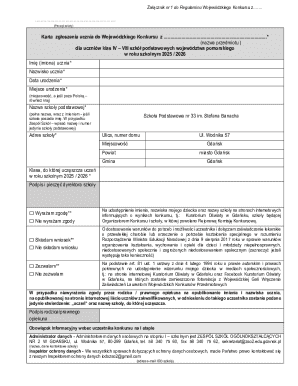 Wojewódzki Konkurs School Registration Form