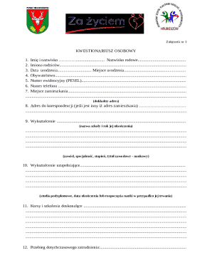 Personal Questionnaire Form