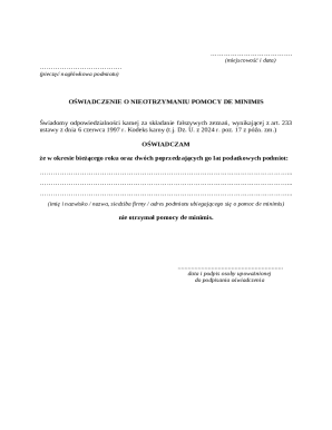 Declaration of Non-Receipt of De Minimis Aid