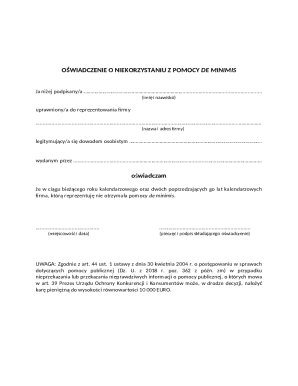 Declaration of Non-Use of De Minimis Aid