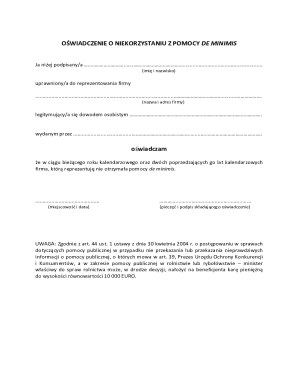 Polish De Minimis Aid Declaration Form