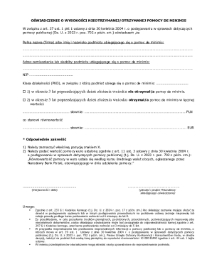 Declaration of De Minimis Aid Received