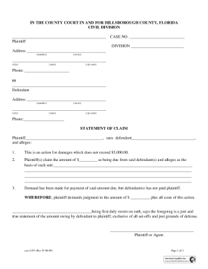 Florida Small Claims Statement of Claim