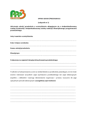 School Kindergarten Opinion Form