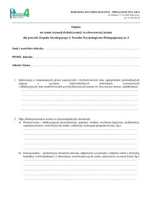 Psychological-Pedagogical Opinion Form