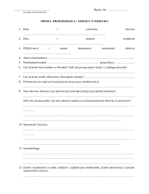 School Kindergarten Opinion Form