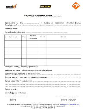 Complaint Protocol Form