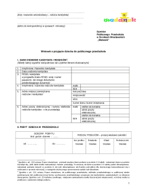 Polish Kindergarten Application Form