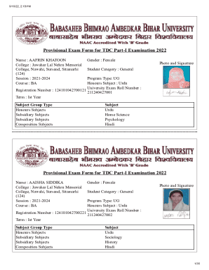 Provisional Exam Form for TDC Part-I Examination 2022