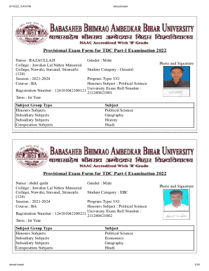 Provisional Exam Form for TDC Part-I Examination 2022