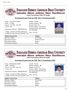 Provisional Exam Form for TDC Part-1 Examination 2021