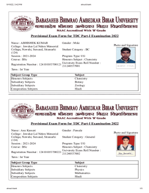 Provisional Exam Form for TDC Part-I Examination 2022