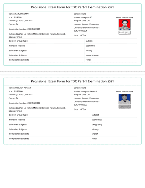 Provisional Exam Form for TDC Part-1 Examination 2021