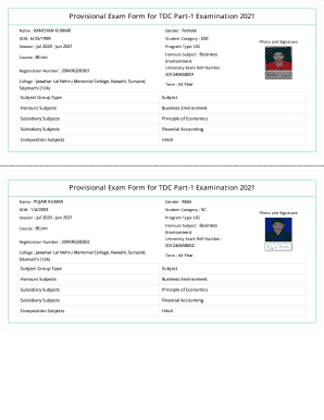 Provisional Exam Form for TDC Part-1 Examination 2021