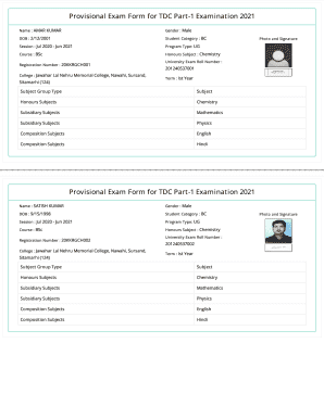 Provisional Exam Form for TDC Part-1 Examination 2021