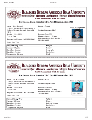 Provisional Exam Form for TDC Part-II Examination 2022