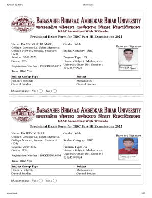 Provisional Exam Form for TDC Part-III Examination