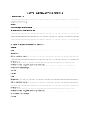 Child Information Card