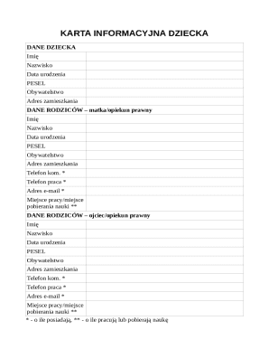 Child Information Card