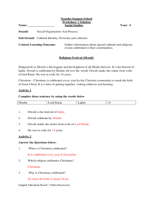 Diwali and Christmas Worksheet