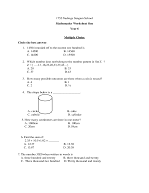 Year 6 Mathematics Worksheet