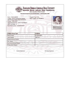 Provisional Exam Form for UG Semester II