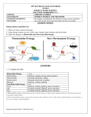 Basic Science Energy Sources Worksheet