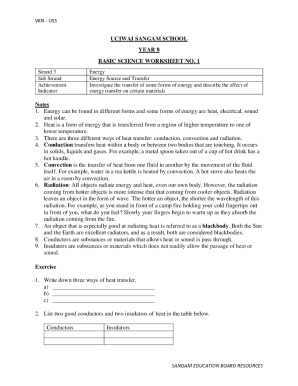 Science Worksheet on Energy Transfer