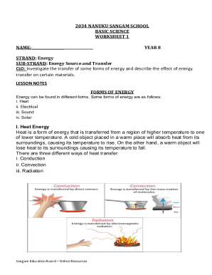 Energy Transfer Worksheet