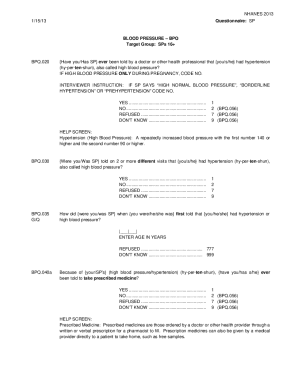 NHANES 2013 Blood Pressure Questionnaire