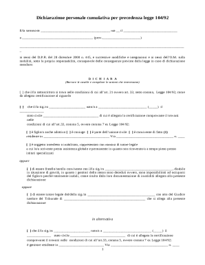 Dichiarazione Personale Cumulativa Legge 104/92