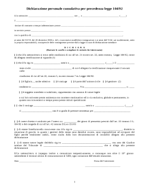 Dichiarazione Personale Cumulativa Legge 104/92