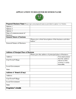 Application to Register Business Name