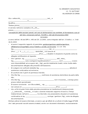 Italian School Disability Assistance Declaration