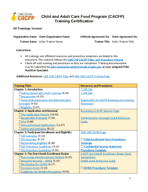 Child and Adult Care Food Program Training Certification