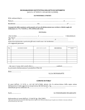 Italian Declaration of Substitution of Notoriety