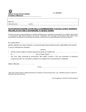 Italian School Re-admission Autocertification Form