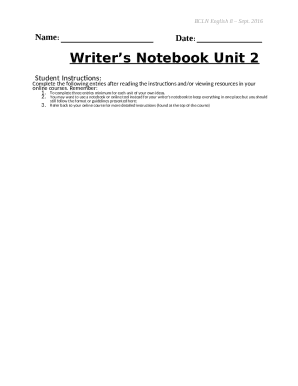 BCLN English 8 Writer’s Notebook Unit 2