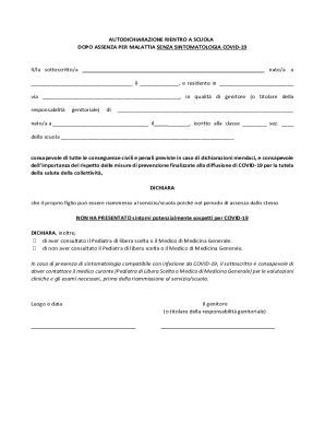 Italy School Reentry Declaration for COVID-19