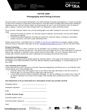 Victorian Opera Photography and Filming Consent