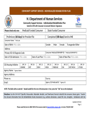 Community Support Services Individualized Rehabilitation Plan