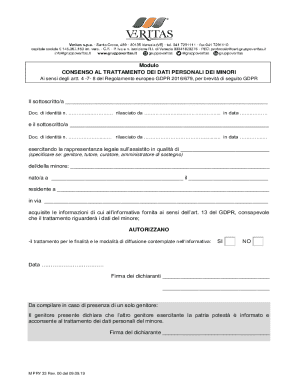 Minor Data Processing Consent Form