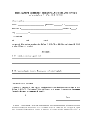 Dichiarazione Sostitutiva di Certificazione e di Atto Notorio