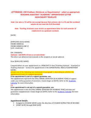 Teaching Assistant Appointment Letter