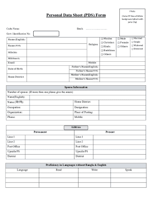Personal Data Sheet Form