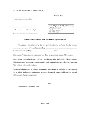 Oświadczenie o Liczbie Osób Zamieszkujących w Lokalu